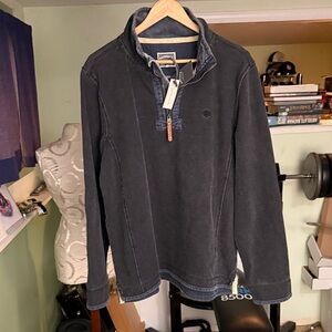 Fat Face Men's Charcoal Pullover Quarter-Zip Denim Sweatshirt, NWT